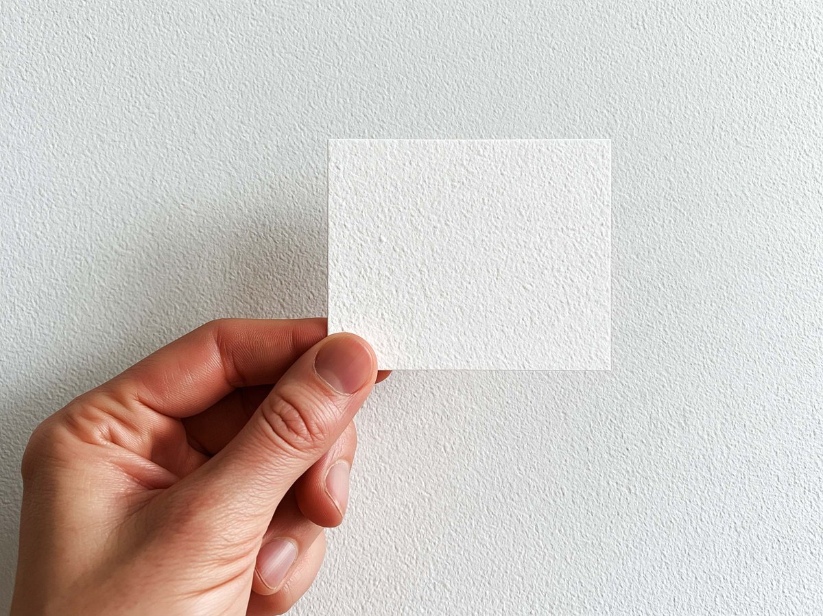 A hand holding a texture sample against a textured wall.